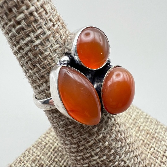 New Carnelian Multi Stone Silver Overlay Ring Size 5.5 - Picture 3 of 8